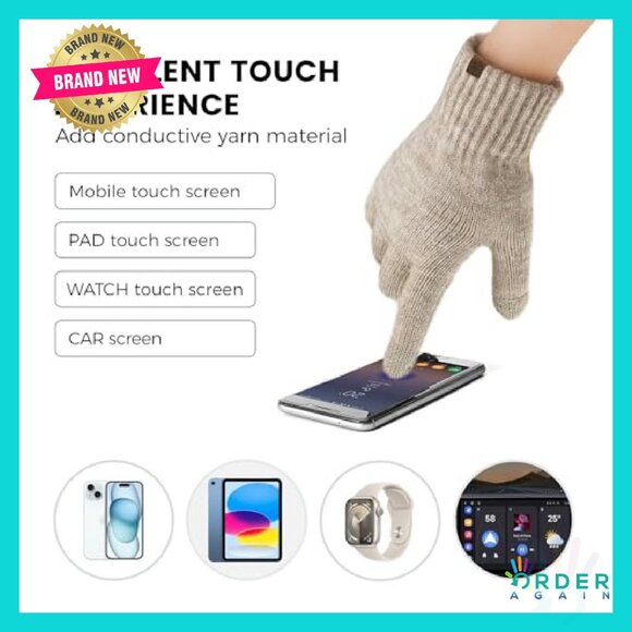 Fleece Lined Winter Set Touch Screen Gloves Knit Hat Scarf Chic - Picture 3 of 8